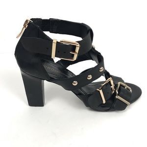 Bcbgeneration Fizzy Leather Open Toe Sandals Stacked Heel